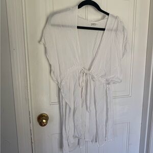 White Deep V Tie-Front Swim Coverup